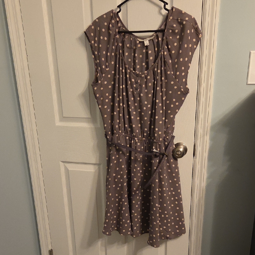 LC Lauren Conrad Taupe and Cream Polka Dot Dress